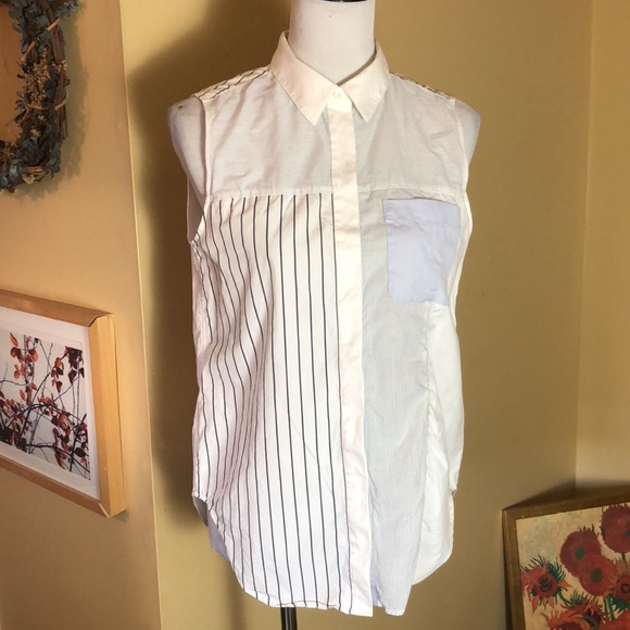 PHILLIP LIM 3:1 sz 6 Cotton Sleeveless MulitiStripe ColorBlock Buttonfront $129 - Picture 3 of 15